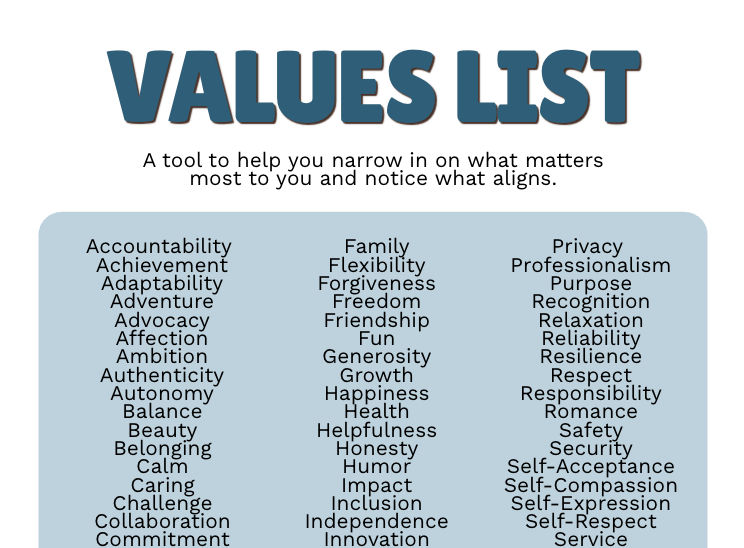 Core Values List + Reflection Exercise