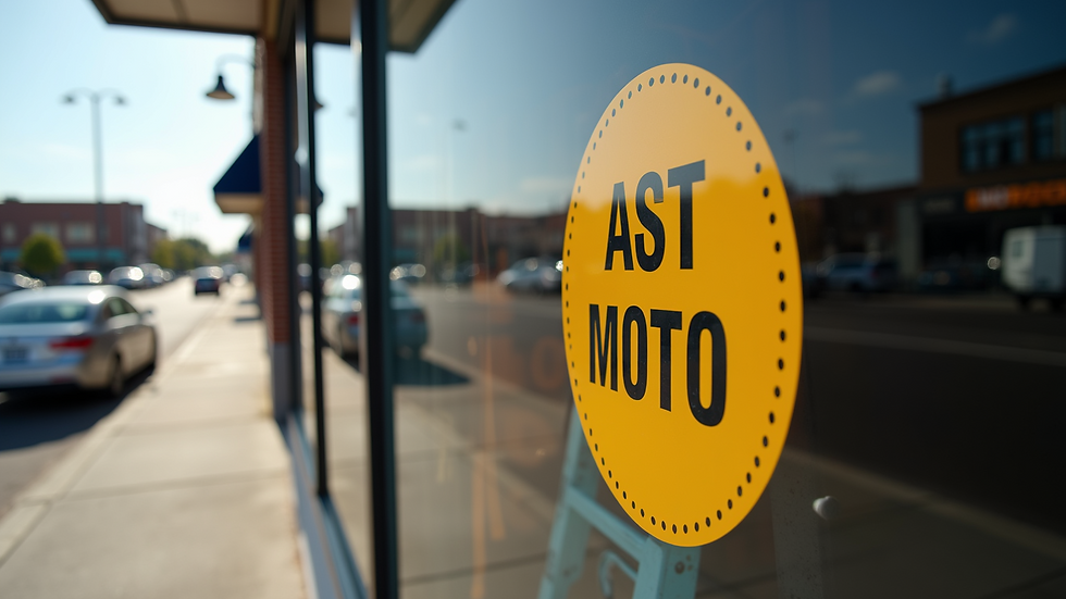 Eye-level view of a vibrant vinyl sign showcasing a local business logo