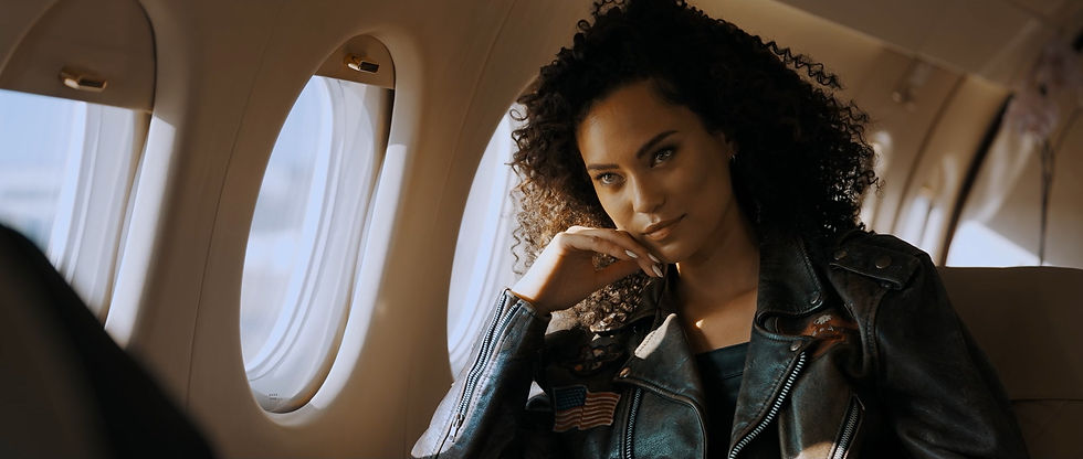 Female model on an airplane