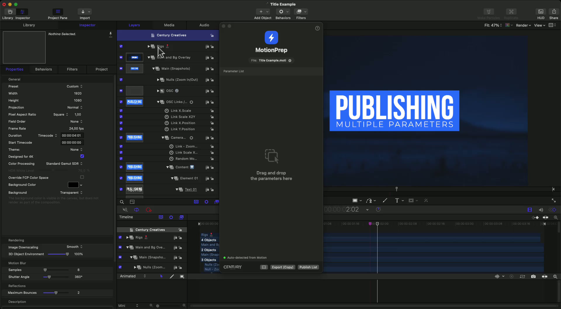 MotionPrep - Publish and organize parameters in Motion. (FREE)