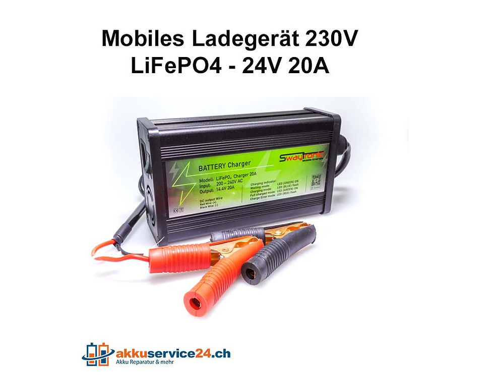 Mobiles 230V Ladegerät für LiFePO4 - 24V 20A