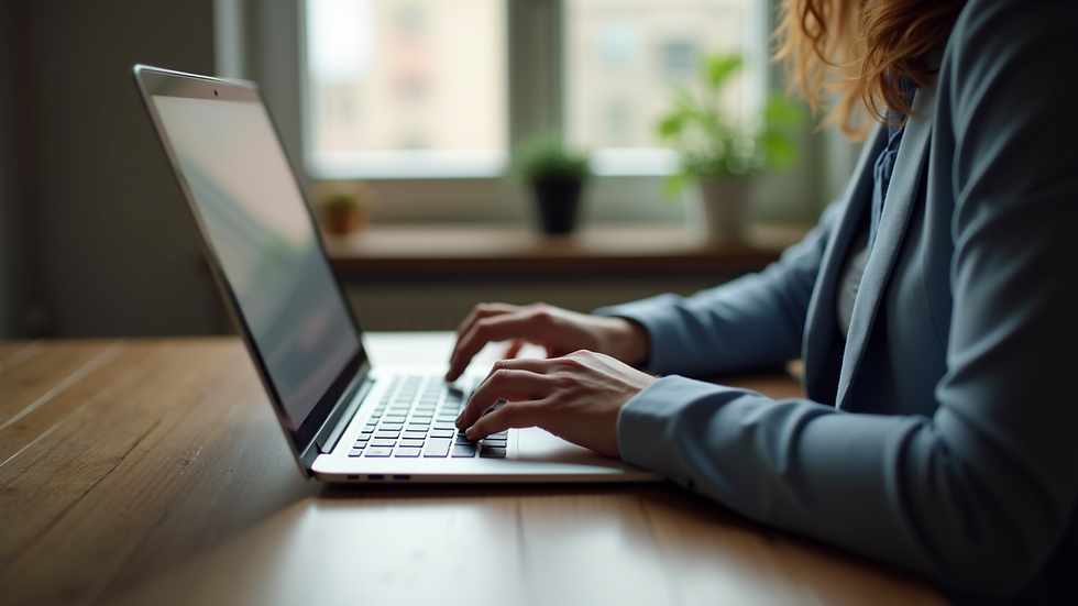 Eye-level view of a person reading a blog on a laptop