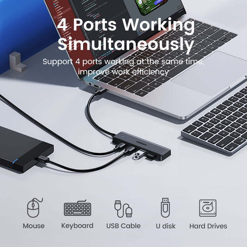Thumbnail: UGREEN USB3.0 HUB 4 Ports USB-A Splitter Slim USB Expander for Mouse Keyboard Fl