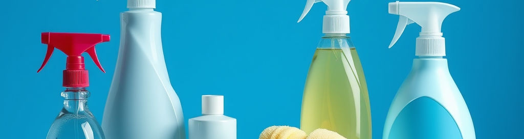 Make me a image with cleaning products make it luxury as a background to go behind a blue
