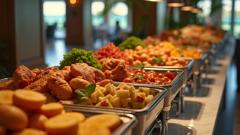 High angle view of a lavish buffet spread at an all-inclusive resort