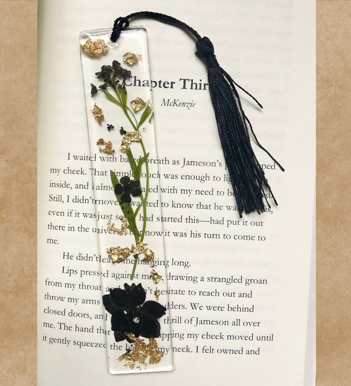 Dark Floral Resin Bookmark