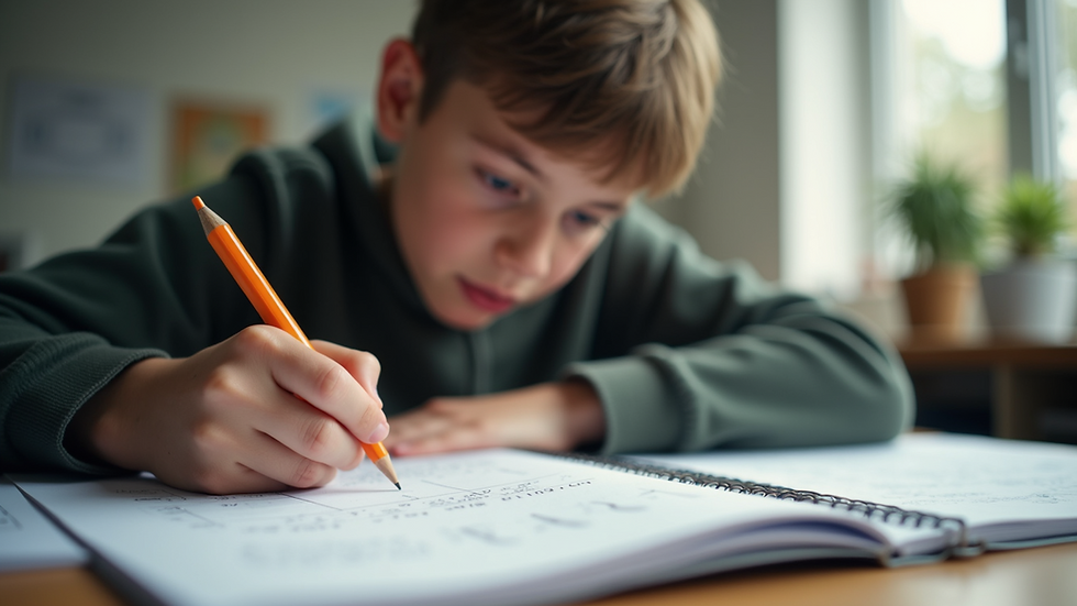 Eye-level view of a student studying math problems