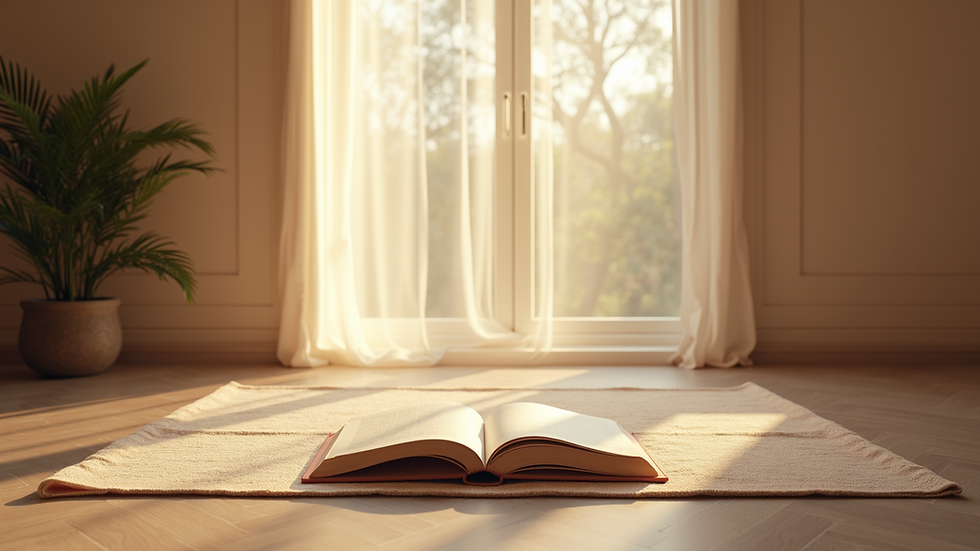 High angle view of a calm meditation space set for readings