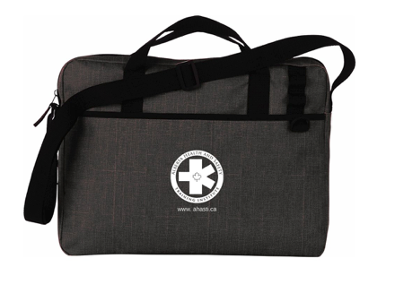Charcoal and black AHASTI - Business Briefcase with logo on the front.