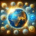 Global cryptocurrency trading represented by a digital globe with Bitcoin, Ethereum, and Ripple, showcasing the interconnectedness of crypto signal bots.