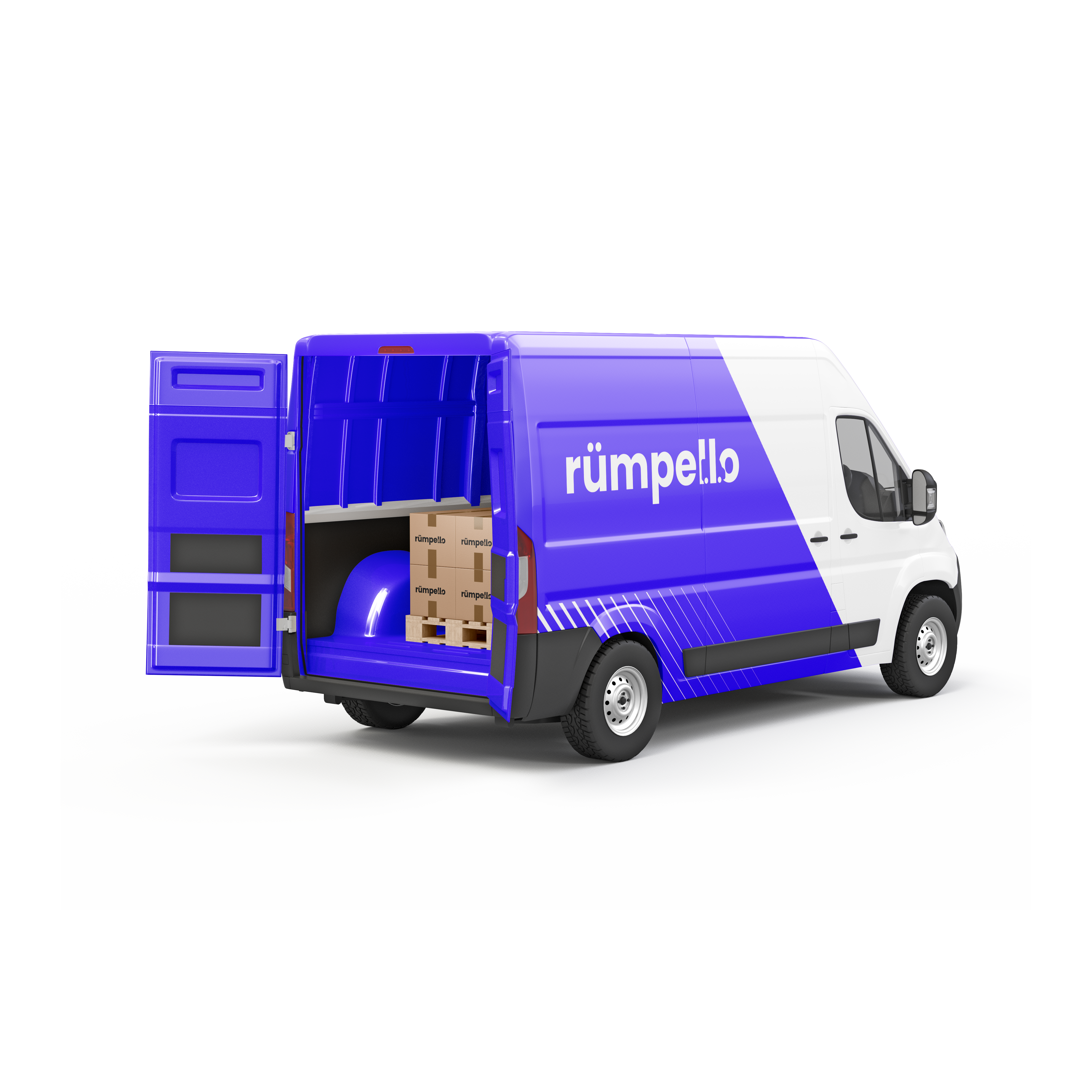 Laderaum eines Transporters von Rümpello, beladen mit Möbeln und Materialien aus einer Entrümpelung.