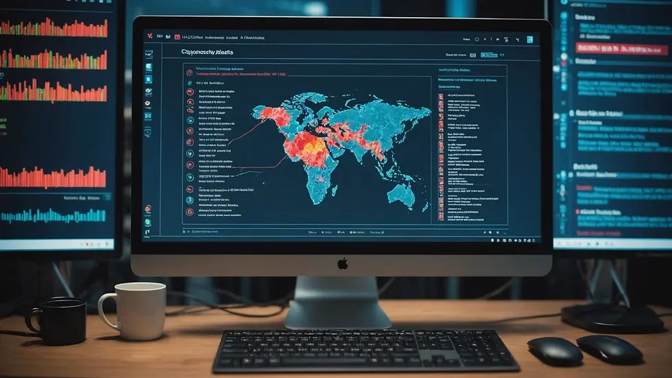 Close-up view of a computer screen displaying cybersecurity alerts