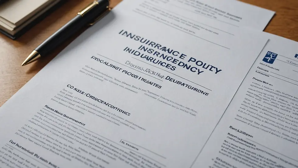 Close-up view of various insurance policy documents