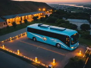 A tour bus waiting to get on the road again