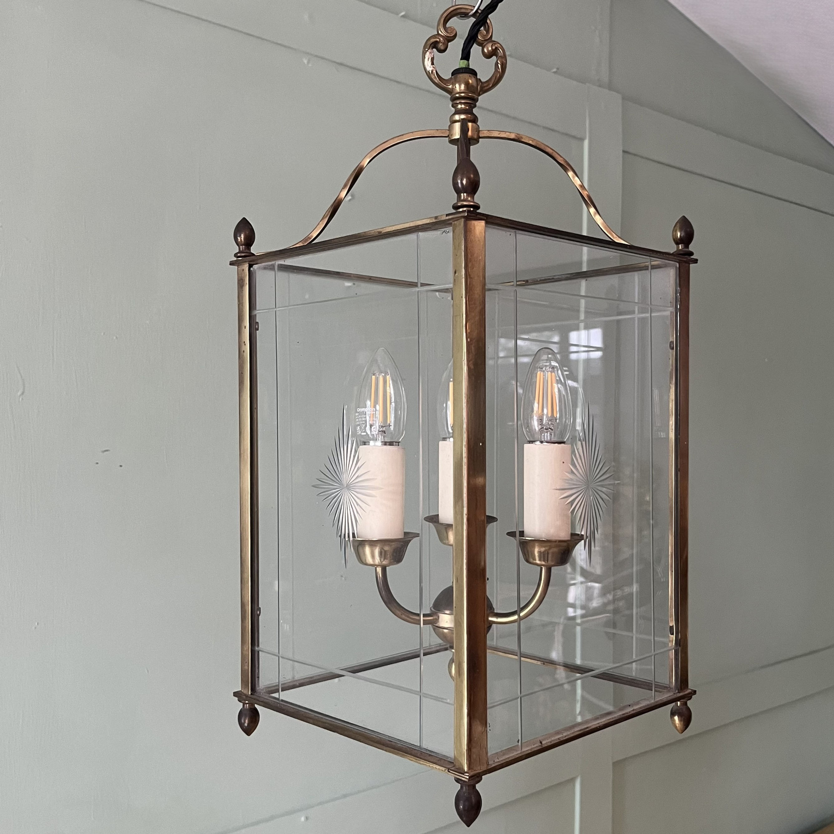 Edwardian Brass and Cut Glass Hall Lantern