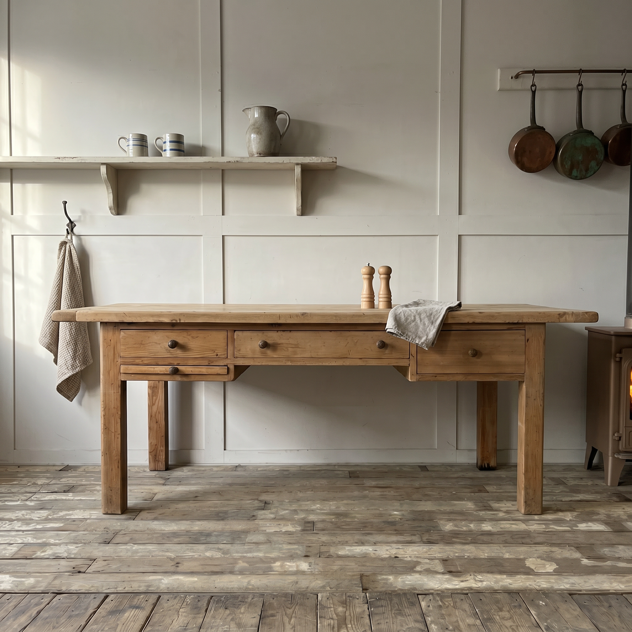 Large Victorian Pine Kitchen Prep Table