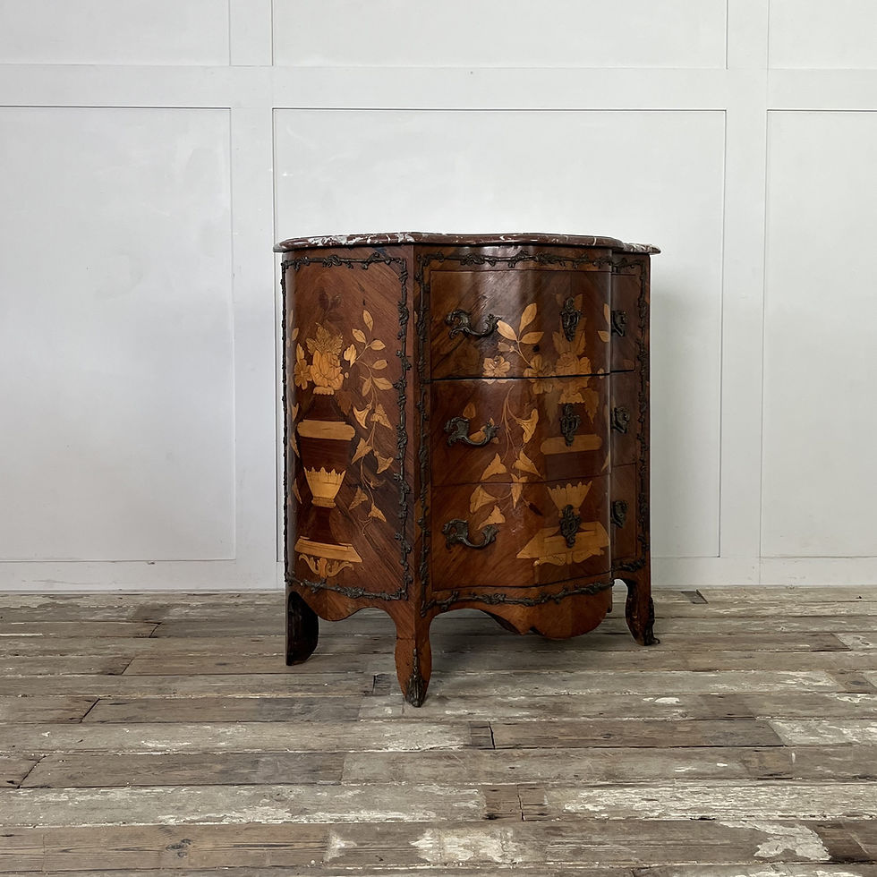 19th C. French Rosewood Marquetry Chest of Drawers with Marquetry Decoration