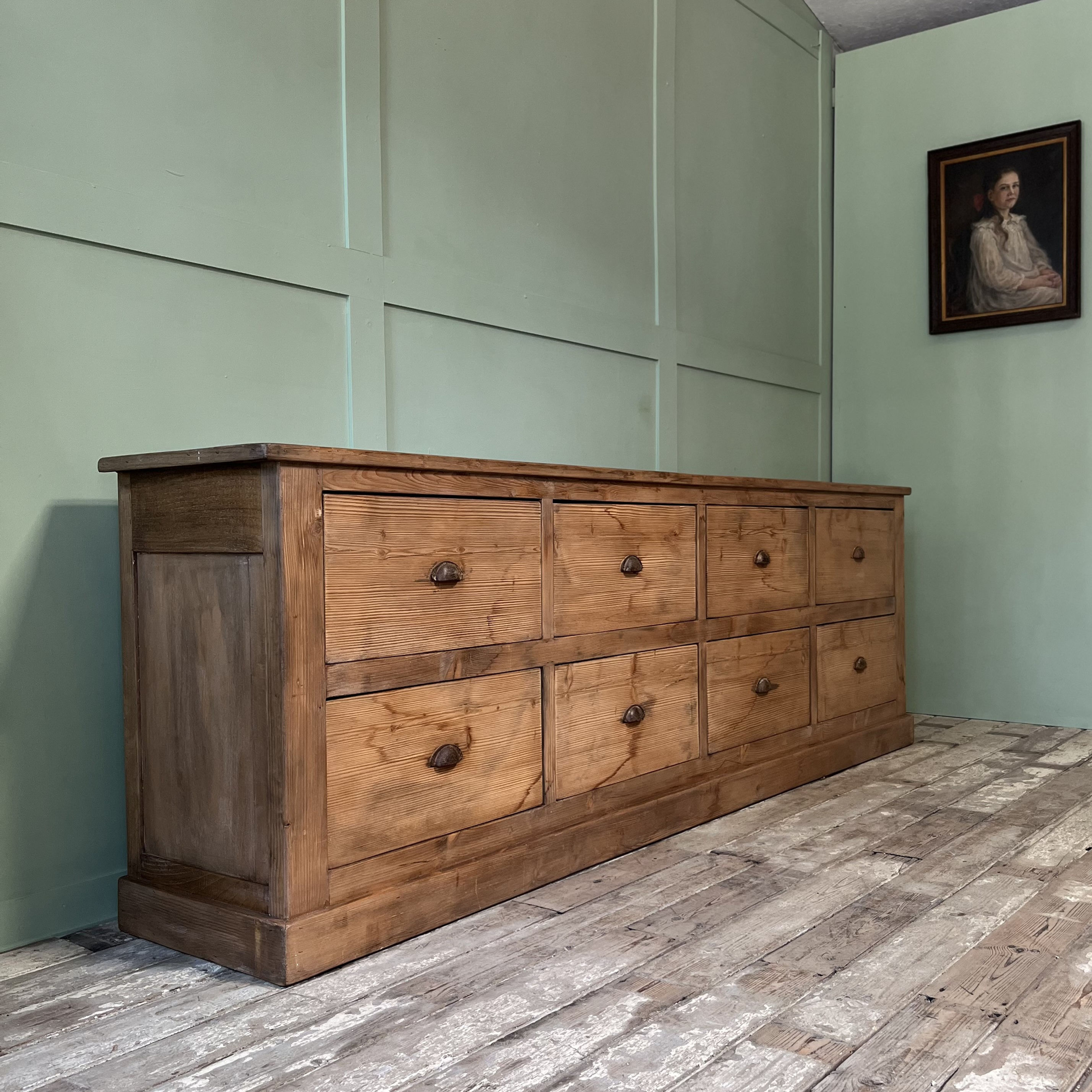 Large French Pine Bank of Drawers