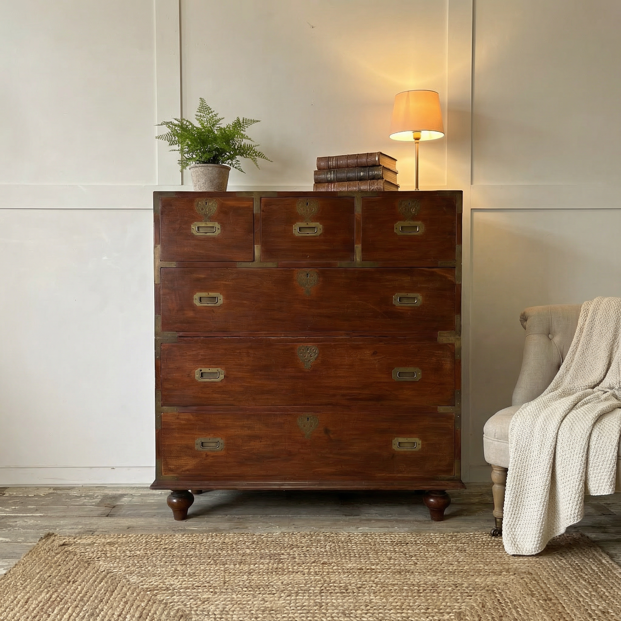 19th C. Mahogany Campaign Chest of Drawers
