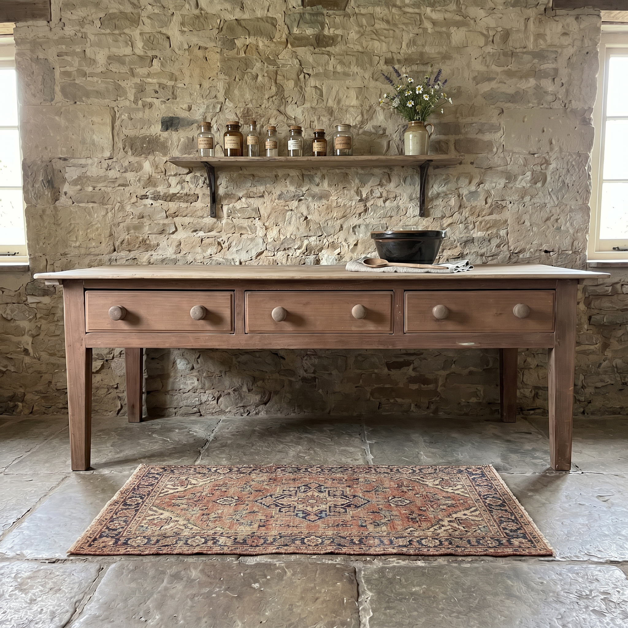Early 19th C. Sycamore and Pine Dairy Table
