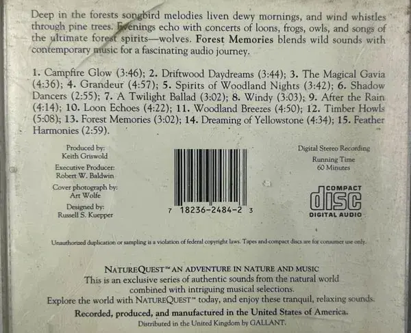 Nature Quest - Forest Memories audio cd - English Songs - Made In America