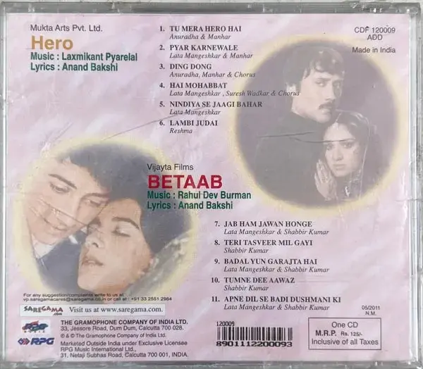 Hero - Betaab audio cd - Hindi Film Songs - Sealed - Saregama CDF 120009