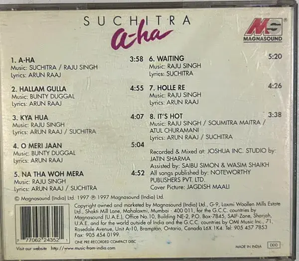 Thumbnail: Suchitra - A-Ha audio cd - Hindi Film Songs - Magna Sound D4-P2435
