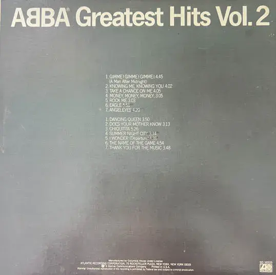 Thumbnail: Abba Greatest Hits Vol.2 LP 33.3rpm Vinyl -English Songs -Atlantic SD 16009