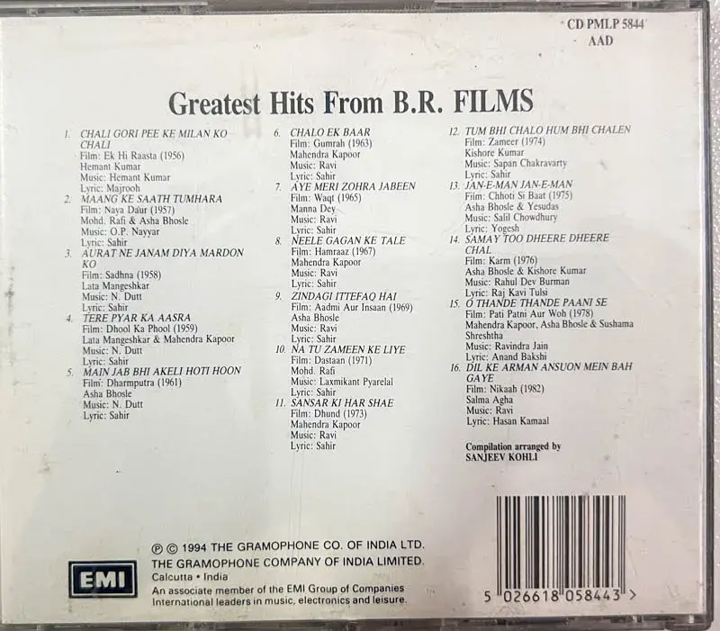Greatest Hits from B R Films audio CD -  Hindi Film songs - EMI England