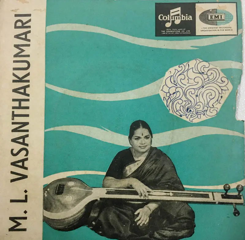 M.L. Vasanthakumari Vinyl EP 45 rpm -Tamil Song-Classical -Columbia SEDE 3650