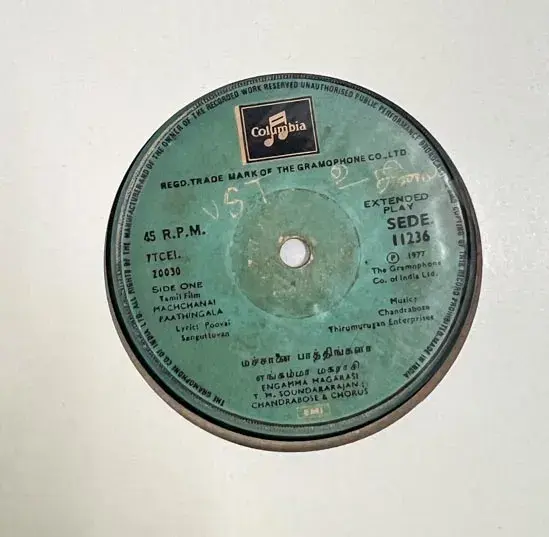 Machchanai Paathingala Vinyl EP 45 rpm -Tamil Film Song - Columbia SEDE 11236