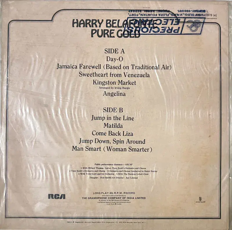 Harry Belafonte Vinyl EP 33.3 rpm - English Song - RCA Victor ANLI 0979