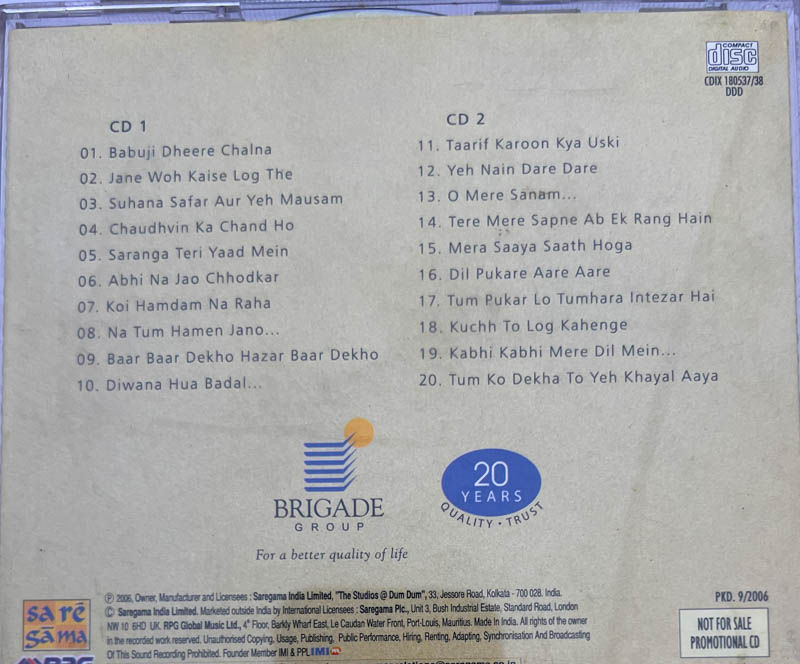 20 Songs Timeless Music Audio Cd - Hindi Film Songs - Saregama CDIX 180537/38