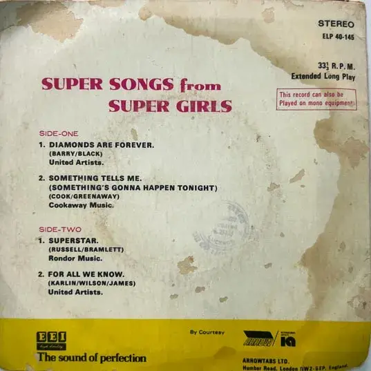 Super Songs from Super Girls - Vinyl EP 45 rpm - English Album - EEI ELP 40
