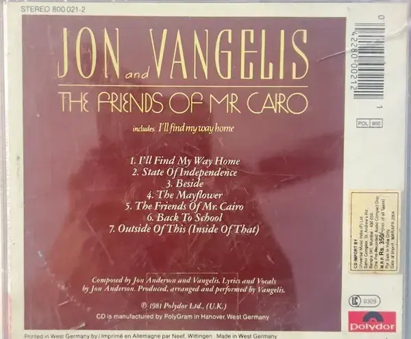 Thumbnail: Jon Vangelis Audio Cd - English Songs - Stereo 800021-2 - Sealed