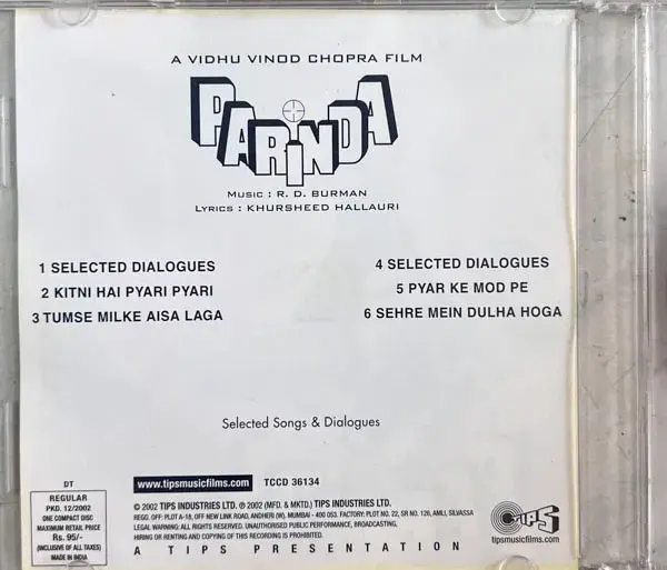 Thumbnail: Parinda audio cd -Hindi Film Songs - Tips TCCD 36134