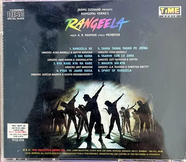 Rangeela-audio cd  - Hindi Film Songs -Time Audio TFCD 018