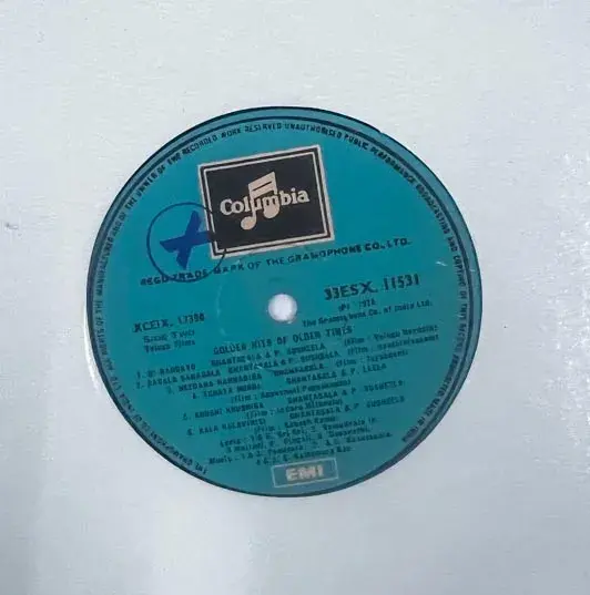 Golden Hits of Olden Times Vinyl LP 33.3 rpm Record - Telugu Film Songs - 11531