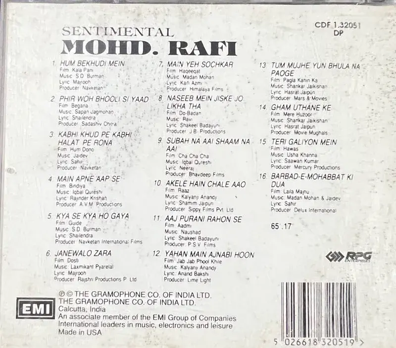 Sentimental Mohd.Rafi cd - Hindi Film Songs - EMI Made in England