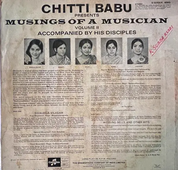 Veena - Chitti Babu Vinyl  33.3 RPM - Instrumental - Columbia S/33ESX 6052