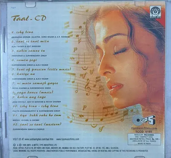 Taal audio cd - Hindi Film Songs -Tips TCCD 6165