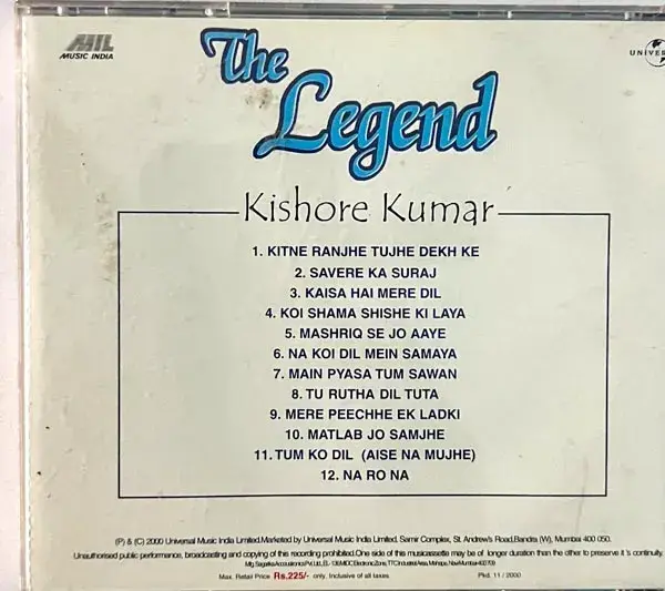 Thumbnail: The Legend - Kishore Kumar audio cd - Hindi Film Songs - Universal CDF 311