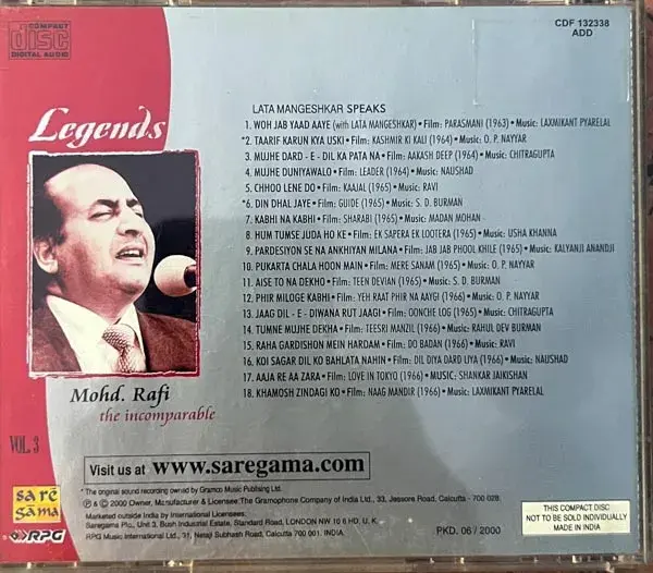 Thumbnail: Legends Mohd. Rafi The InComparable Vol. 1 to 5 - 2 Vol Missing Audio Cd 4