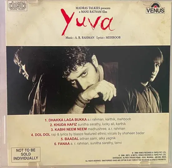Yuva by A R Rahman audio cd - Hindi Film Songs - Venus VACDSP 1351