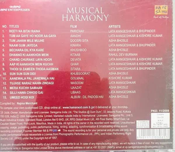 Musical Harmony audio cd - Instrumental - Saregama CDF 1330