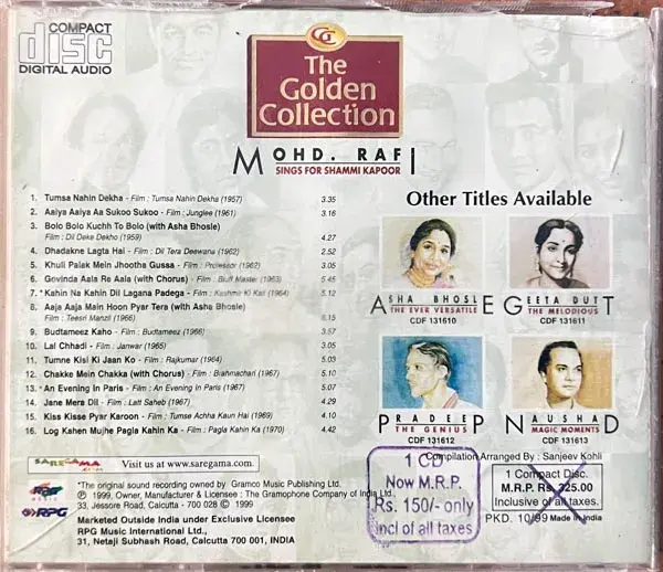 The Golden Collection -Mohd.Rafi Vol-11 audio cd - Hindi Film Songs - Saregama