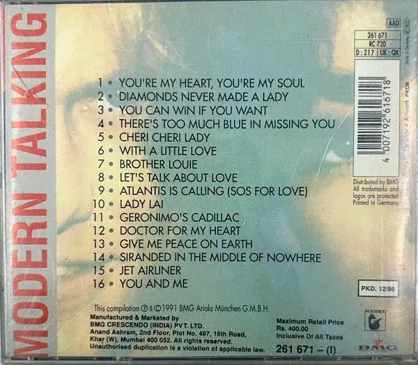 Thumbnail: Modern Talking audio cd - English Songs - BMG 261671 Made in Germany