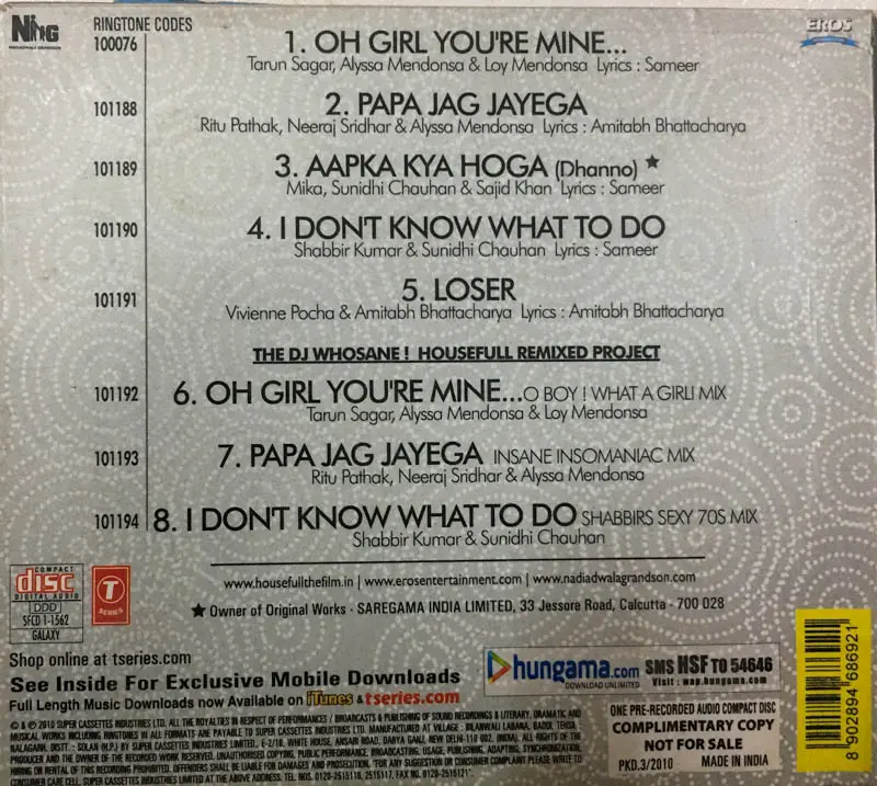 Thumbnail: Houseful  audio cd - Hindi Film Songs - T Series SFCD 1 1562