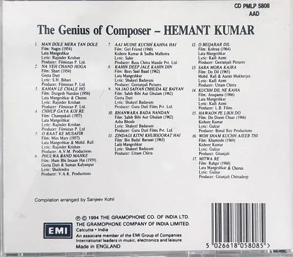 The Genius Of Composer - Hemant Kumar - Hindi Film Songs - EMI Made In England