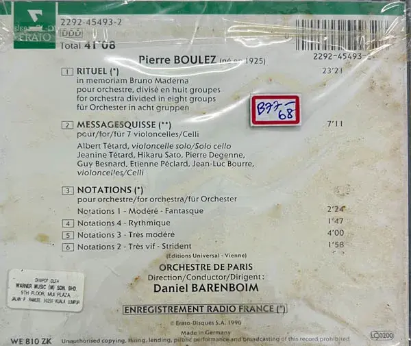 Boulez Notations 1-4 audio cd- English Classical - Erato 2292454932